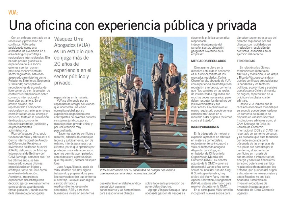 Artículo publicado en el especial Arbitraje y Mediación del diario El Mercurio, del jueves 18 de agosto de 2022